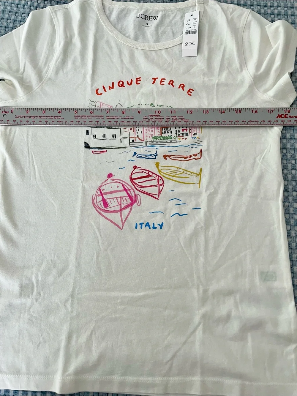 J. Crew Cinque Terre Italy Graphic Tee Size S Cream Multi Cotton Fitted NWT